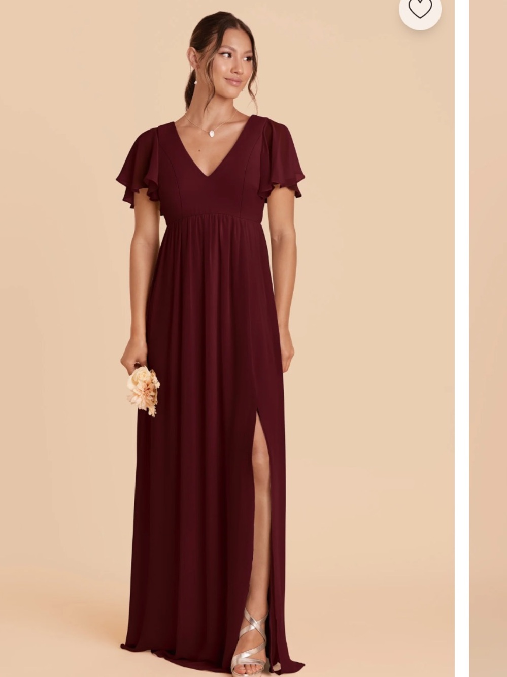 NWT Birdy Grey Hannah Empire Dress Cabernet Flutter Sleeve Bridesmaid Maxi - L
